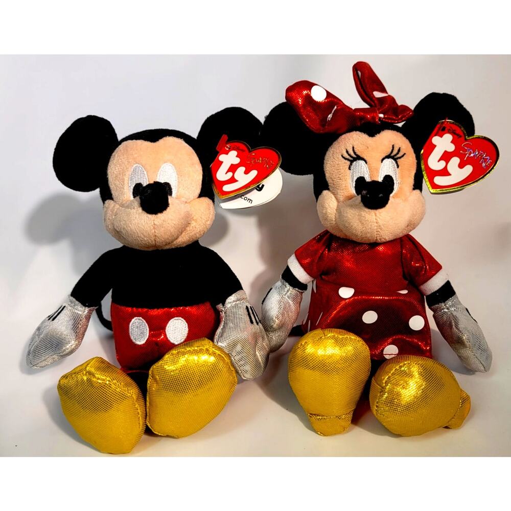 Ty Sparkle Mickey and Minnie 9 " Beanie Baby Stuffed Plush Clean Red Tags 2013